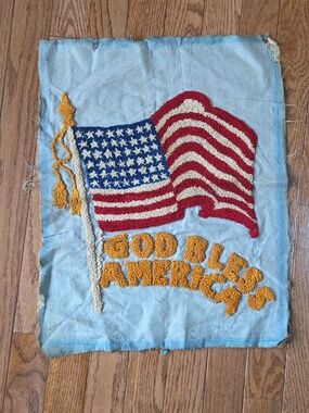 Handhooked Patriotic Flag Wall Hanging - Red, White, Blue, Gold